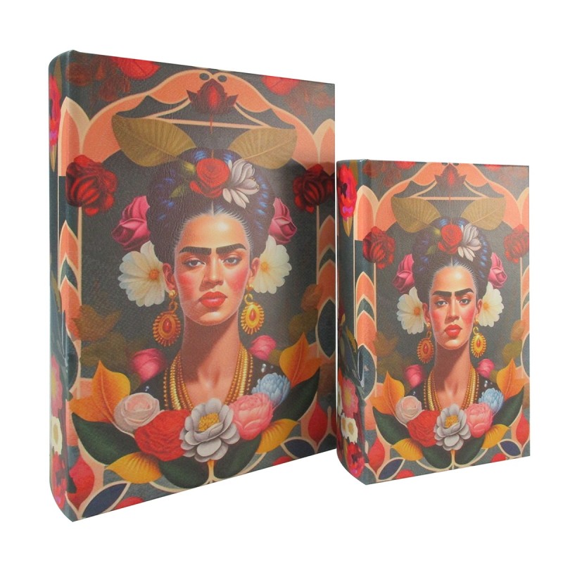 ORIGEN Home Decor Caja Libro Frida 2U Naranja Rectangular 7x27x18cm - Cajas Libro Decorativas para Hogar y Oficina