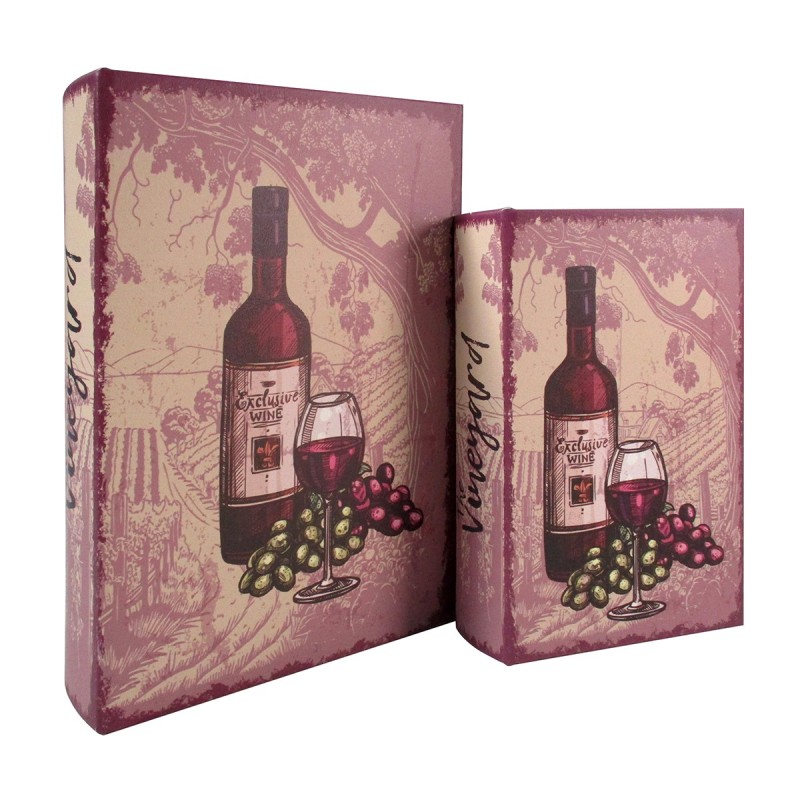 ORIGEN Home Decor Caja Libro Uva Y Vino 2U Marrón Rectangular - 27x18x7cm