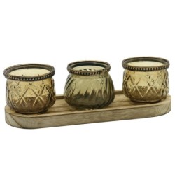 ORIGEN Home Decor Bandeja Portavelas 3U Jarrones Y Portavelas Marrón - 8x26x9cm