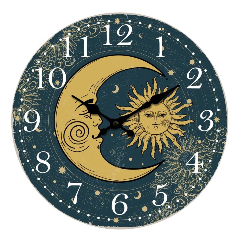 ORIGEN Home Decor Reloj Sol Y Luna Azul Redondo - 34x34x4cm | Decoración de Pared Vintage