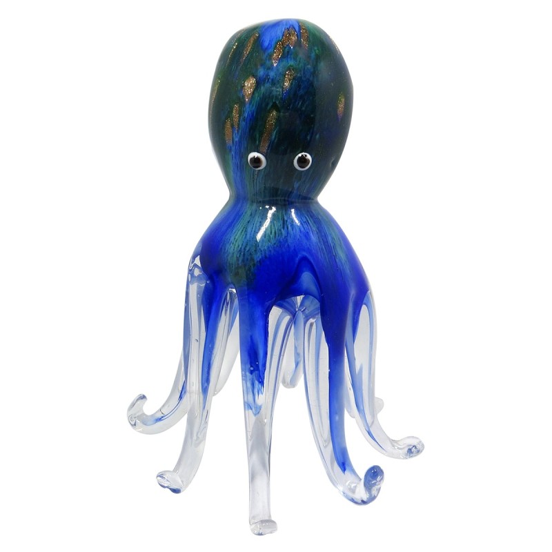 ORIGEN Home Decor Pisapapel Pulpo Azul 17x11x11cm - Elegante Decoración de Cristal para Oficina u Hogar