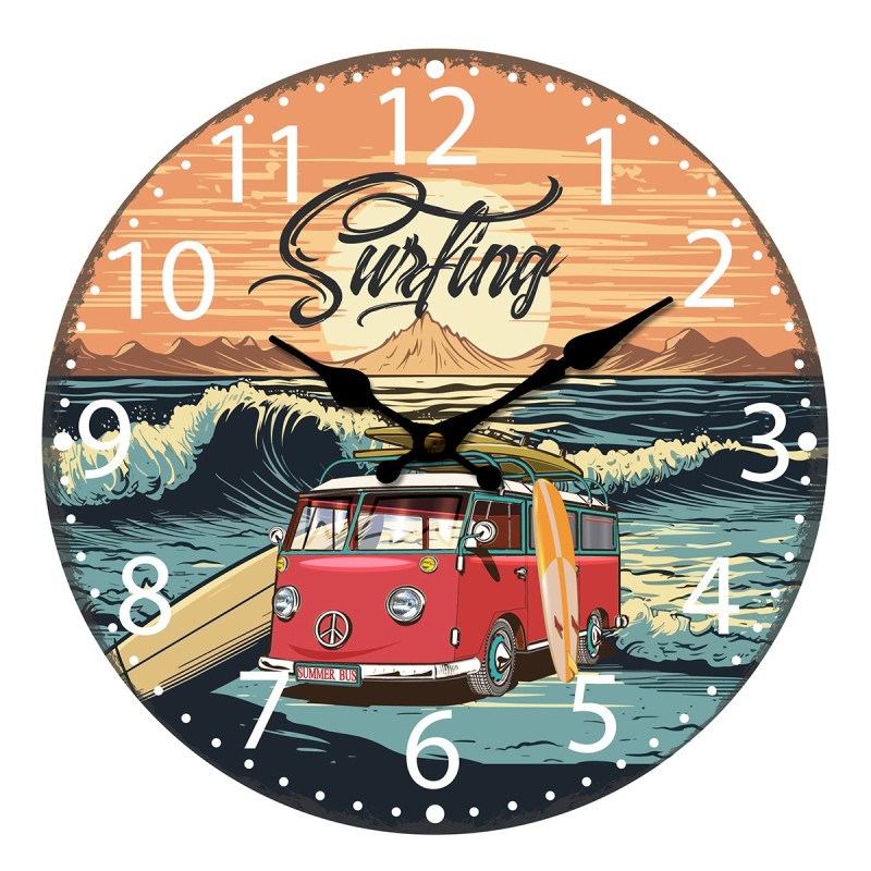 ORIGEN Home Decor Reloj Surf Naranja Redondo 34x34x4cm - Relojes de Pared Vintage para Decorar el Hogar