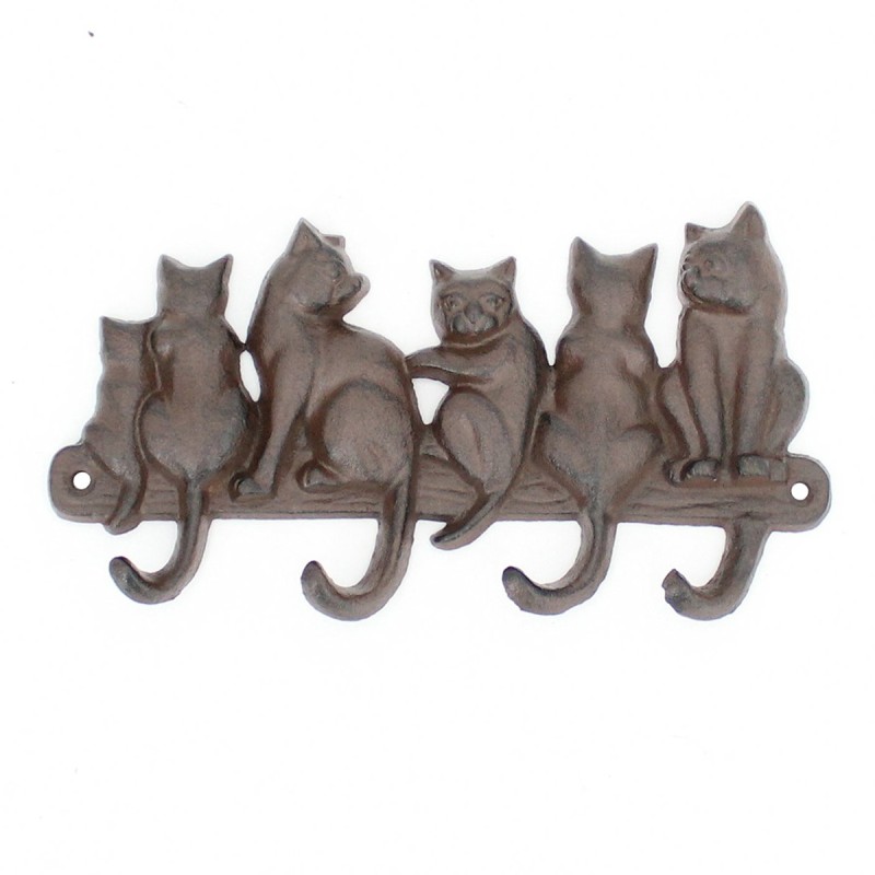 ORIGEN Home Decor Percha Gatos 4 Pomos Percheros Gris Hierro Colado 13x23x3cm