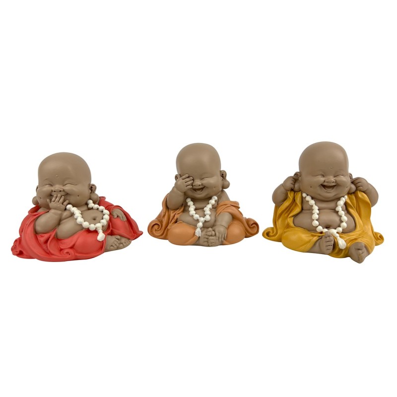 ORIGEN Home Decor Monje No Ve-Oye-Habla 3U Budas Figura de Buda Marrón - 8x10x8cm