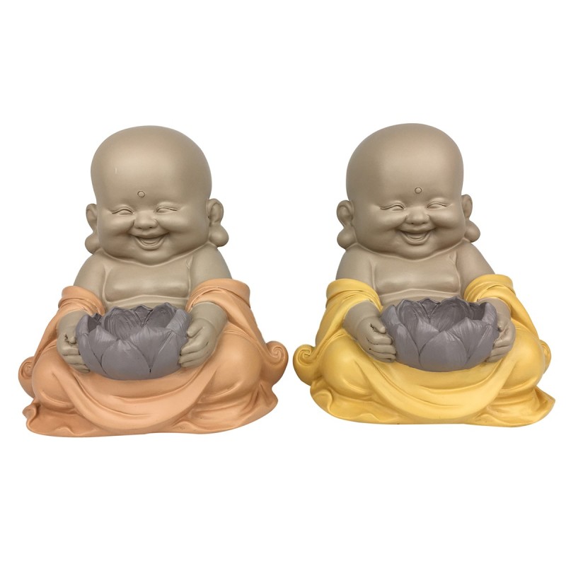 ORIGEN Home Decor Portavela Buda Maitreya 2U Budas Marrón - 24x23x22cm