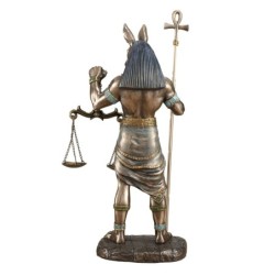 ORIGEN Home Decor Anubis Sosteniendo Bascula Bronce | Figura Diosa Verde - 27x15x11cm