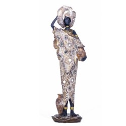 By SIGRIS Figura Africana Gris de Resina 40X8X12cm Figura de Africana Decoración Hogar Figuras Decorativas