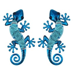 By SIGRIS Figura de Animal Azul de Metal y Cristal 1*17*36cm Set de 2 Unidades Figura Lagartos 2 Unidades