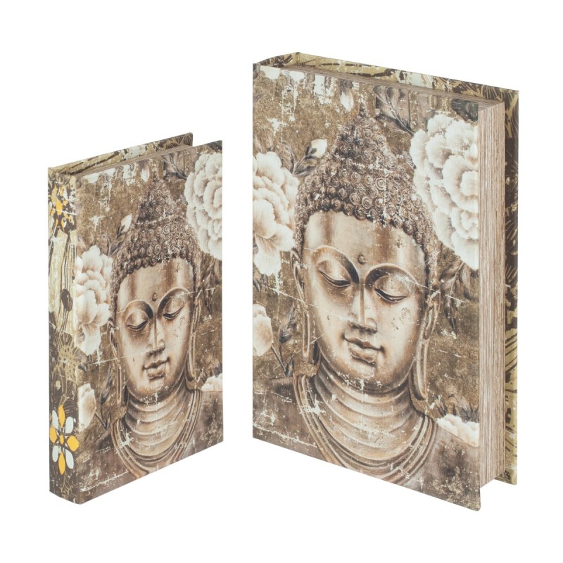 By Sigris - Libros Decorativos | Caja Libro de Madera - Pack de 2, Diseño Buddha Dorado  Decor And Go