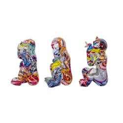 By SIGRIS Figura de Mono Multicolor de Resina 11*15*8cm Set de 3 Unidades Figura de Mono Set de  3 U