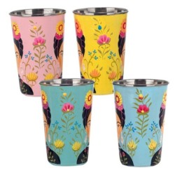 By SIGRIS Vaso Mujer Índia 4 Unidades Multicolor de Metal Esmaltado 12*8*8cm Set de 4 Unidades Vaso