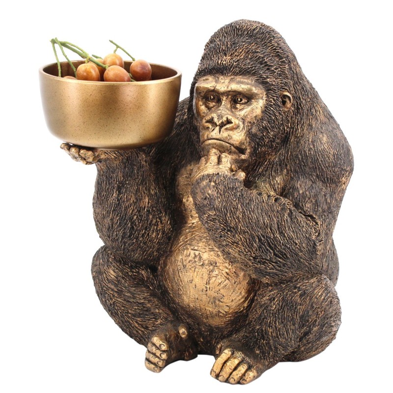 Signes Grimalt By SIGRIS - Figura Orangután con Plato Dorado de Resina | Figura de Orangután Figuras Decorativas Decoracion Salo