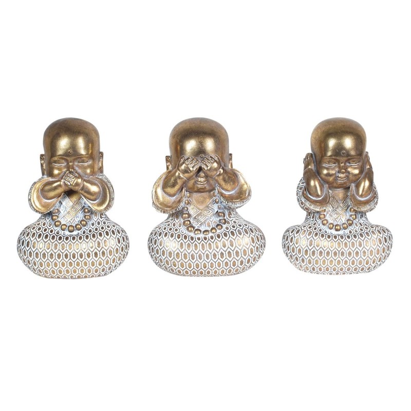 By SIGRIS Figura de Buda Plateado de Resina 15*9*12cm Set de 3 Unidades Figura de Buda Set de  3 U