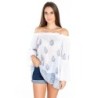 Isla Bonita - Blusa Ancha Verano | Blusa Mujer Manga Larga, Cuello Barco - Blanco y Azul, Algodón