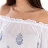 Isla Bonita - Blusa Ancha Verano | Blusa Mujer Manga Larga, Cuello Barco - Blanco y Azul, Algodón