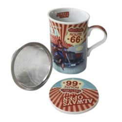 By SIGRIS Mug Route 66 4 Unidades Multicolor de Porcelana 11*8*11cm Set de 4 Unidades Mug Vaso