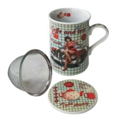 By SIGRIS Mug Route 66 4 Unidades Multicolor de Porcelana 11*8*11cm Set de 4 Unidades Mug Vaso