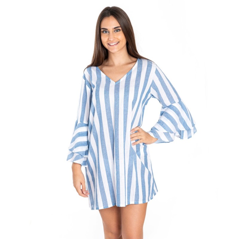 Isla Bonita - Vestido Corto Verano | Vestido Mujer Estampado con Rayas - Color Azul y Blanco