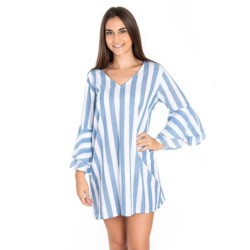 Isla Bonita - Vestido Corto Verano | Vestido Mujer Estampado con Rayas - Color Azul y Blanco